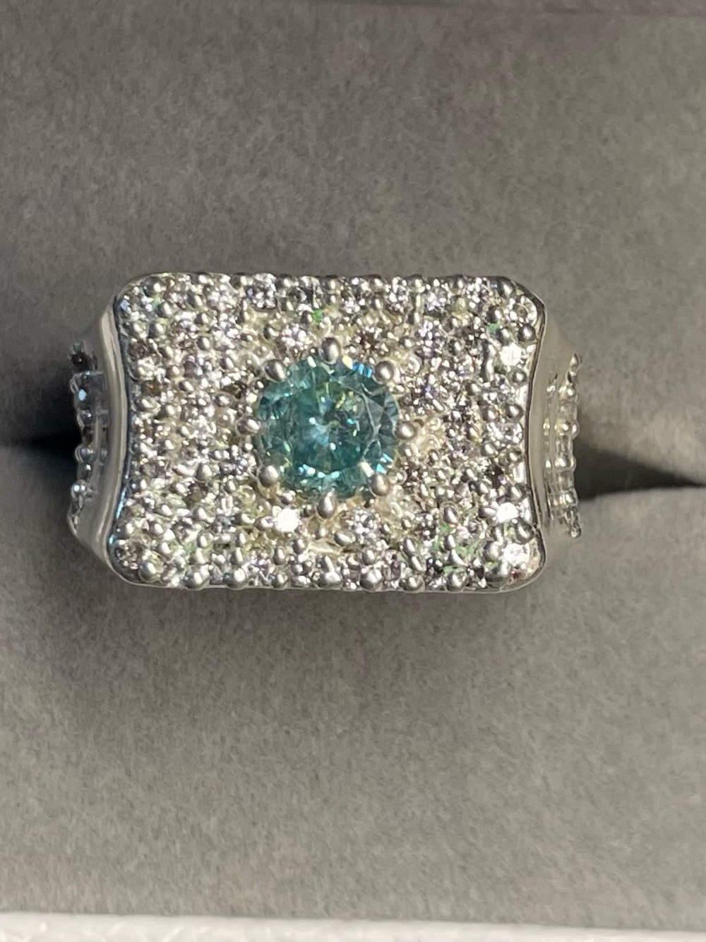 Men's Certified .98 Carat Blue Round Brilliant Cut Diamond Ring